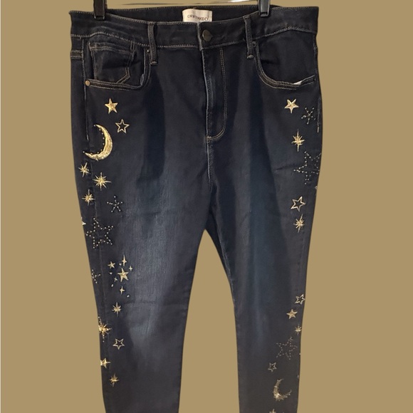 DRIFTWOOD Denim - Driftwood Jackie Celestial Embroidered Star/Moon High Rise Skinny Jeans 32/34